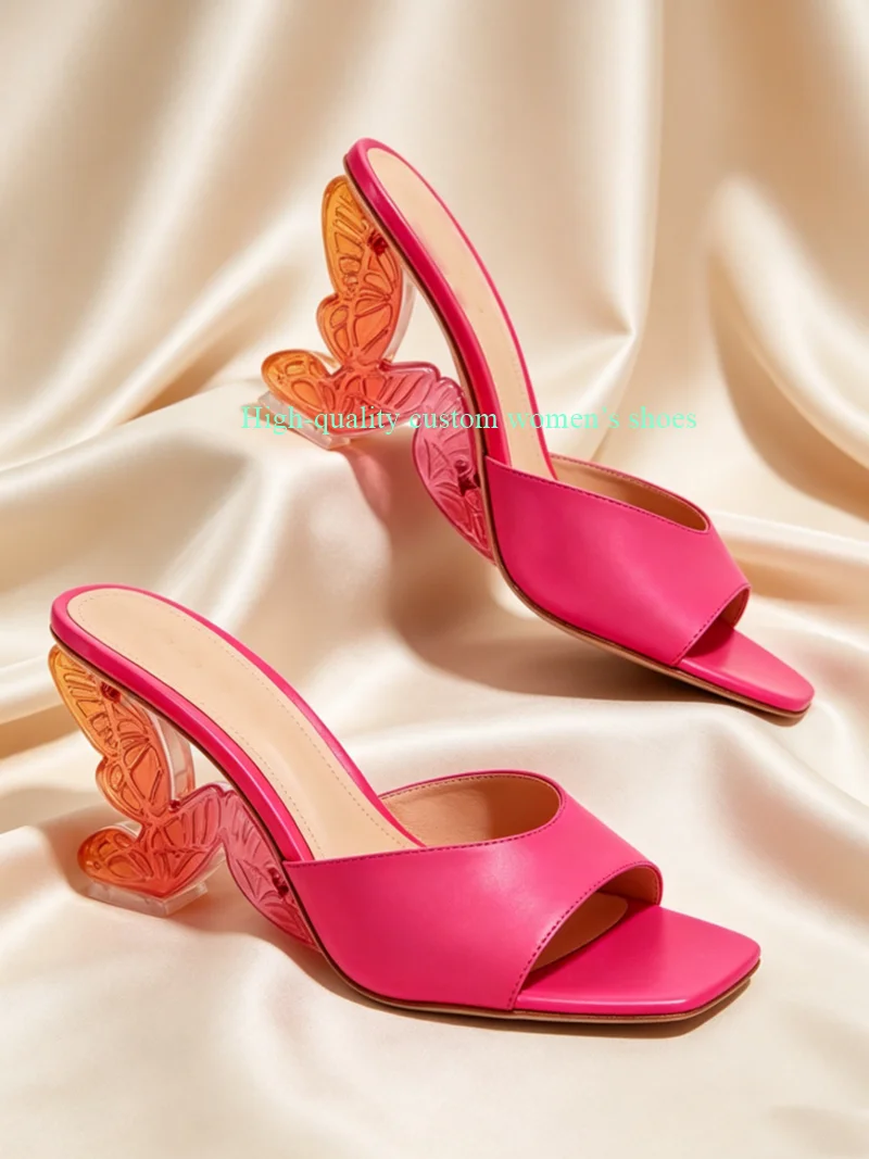 Transparent Gradient Colors Butterfly Wings Shape Shallow High-Heeled Sandals Round Head Toe Luxury For Women Runway Shoes view 6