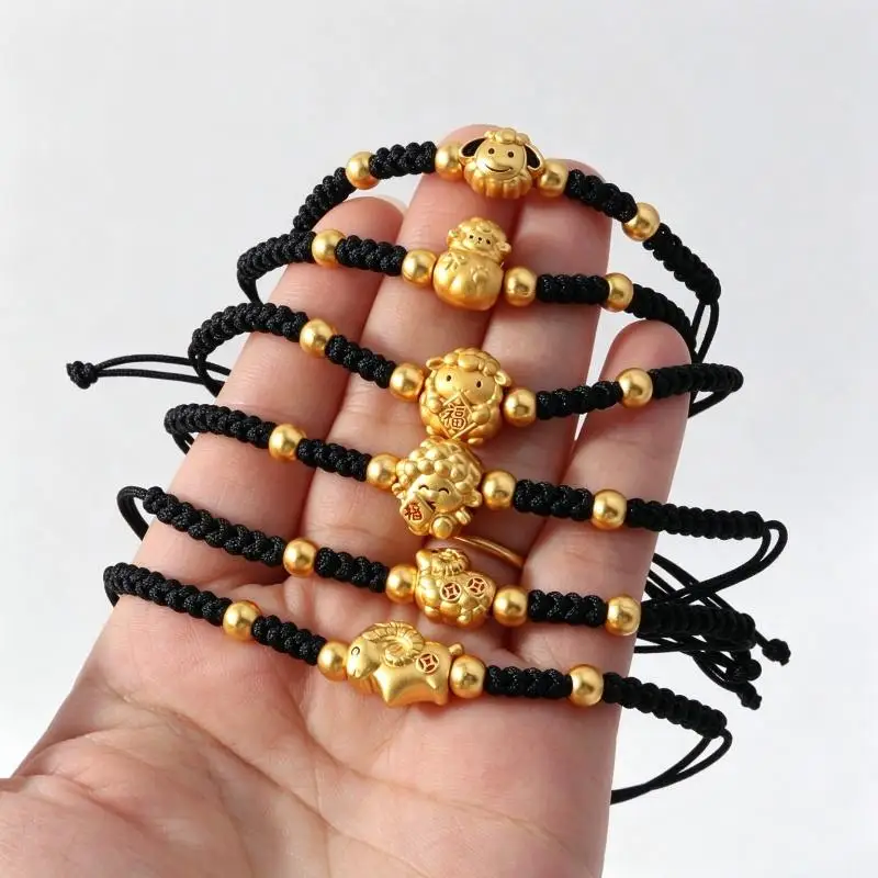 Handmade Red String Bracelet Zodiac Gold Charms Adjustable Size Good Luck Gifts New Year Daily Wear