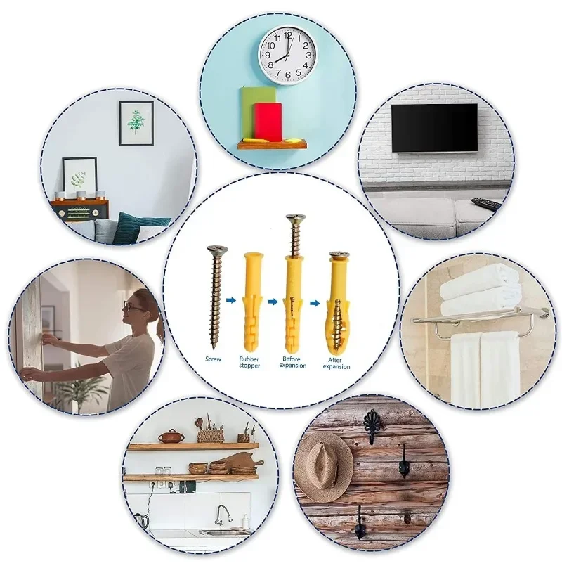 Plastic Tube Expansion Wall Anchors Plug Screw Set Fastener Cross Head Self-Tapping Screw Bolt Kit Brick Concrete Drywall Anchor view 6