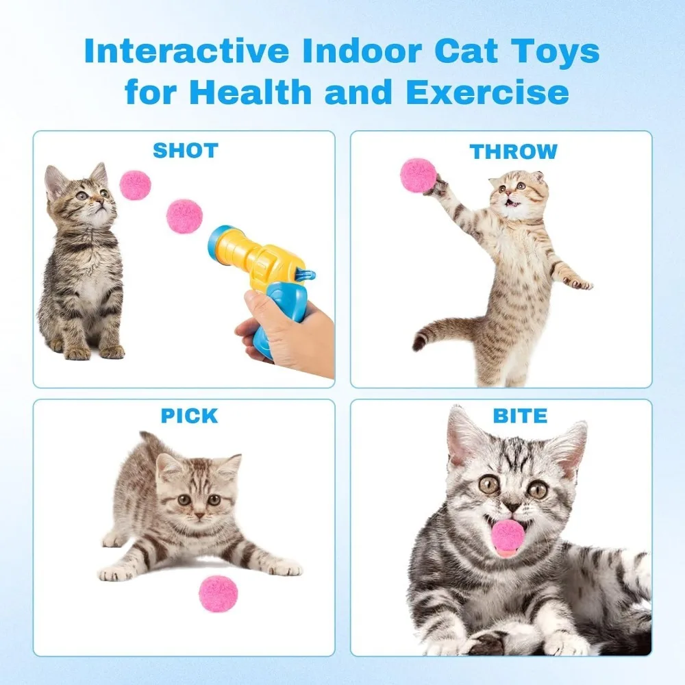 Cat Toy Gun Launcher, 20 Plush Balls and 1 Cat Ball Launcher, Puppy Retrieval Toy Gun Launcher, Safe Indoor Pet Toy