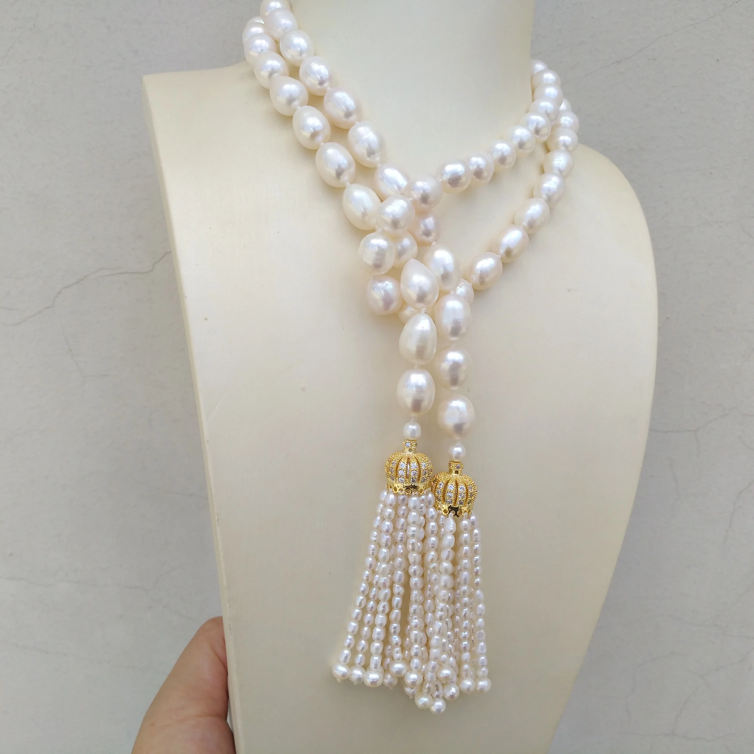 Gorgeous Natural 9-12mm Aaa+ South Sea White Pearl Necklace + Beautiful  tassel Apply Any Occasion