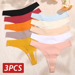 Seamless Thongs For Women V Waist G-String Panties 10 Solid Colors Dopamine Color Underwear Ice Silk Breathable Underpants Soft