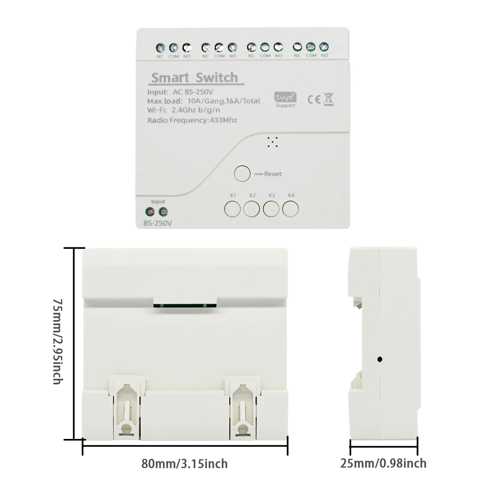 와이파이 원격 제어 릴레이 스마트 스위치 모듈, 5V 12V 24V 7V-32V 220V 4 채널 Tuya 앱 시스템을 위한 433MHz 송신기 지원