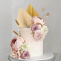 32 PCS Boho Cake Topper Flower Palm Leaves Cake Decorations for Wedding Baby Shower Birthday Party Supplies Mother's Day