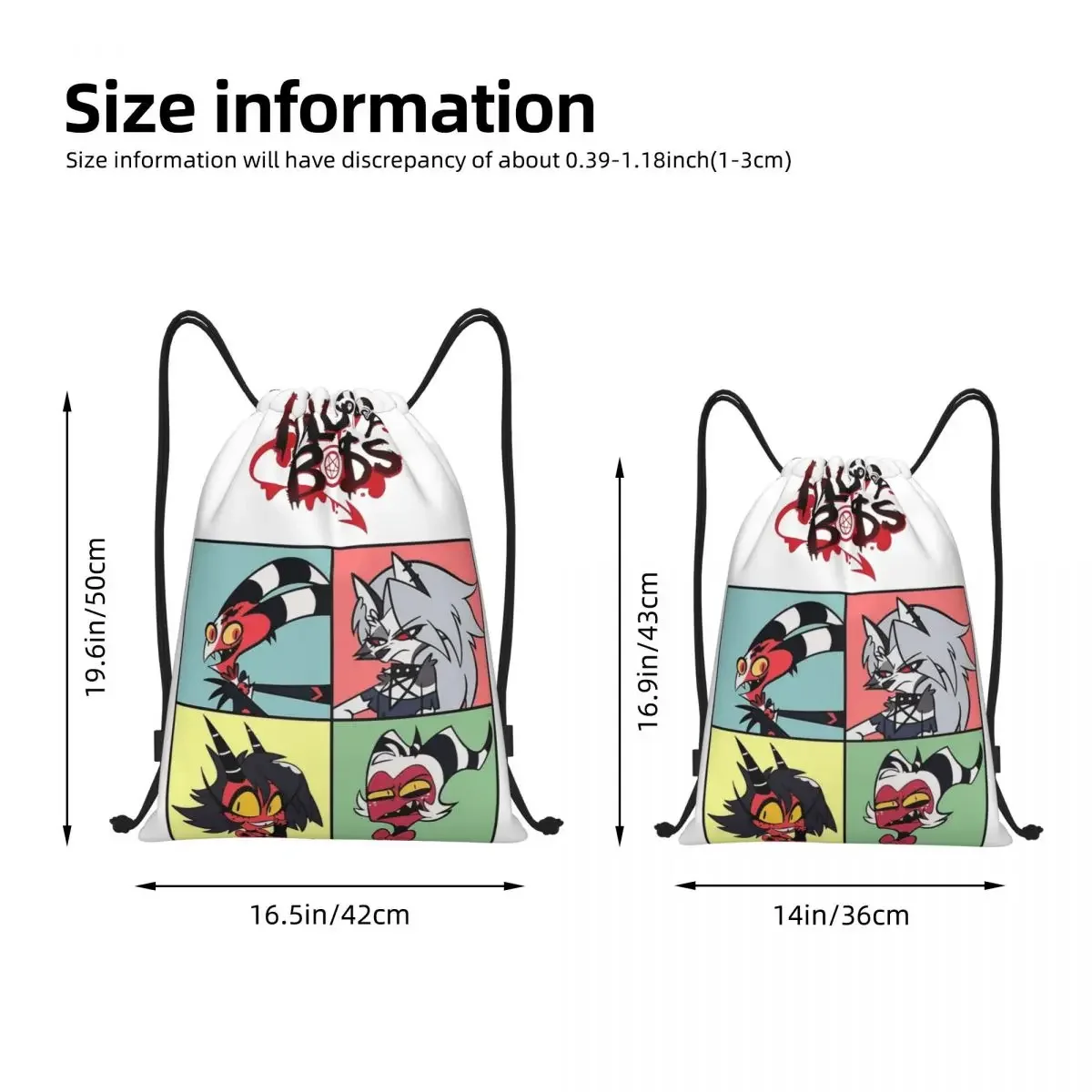 Helluva Boss Cartoon Drawstring Bags Sports Backpack Gym Sackpack Loona Millie Blitzo String Bag for Cycling