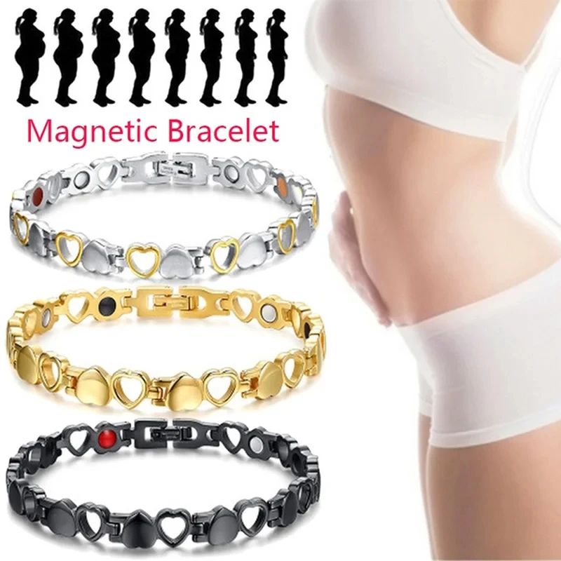 Healthy Magnetic Slimming Bracelet for Woman Man Weight Loss Bracelet Link Heart Shape Steel Chain Help Sleep Jewelry Gifts