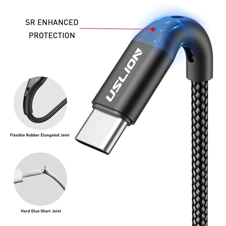 USLION 5A USB Type C Data Cable For Samsung S10 S20 Xiaomi Mi 11 Type C Cable USB C Charger Fast Charging Mobile Phone Chargers