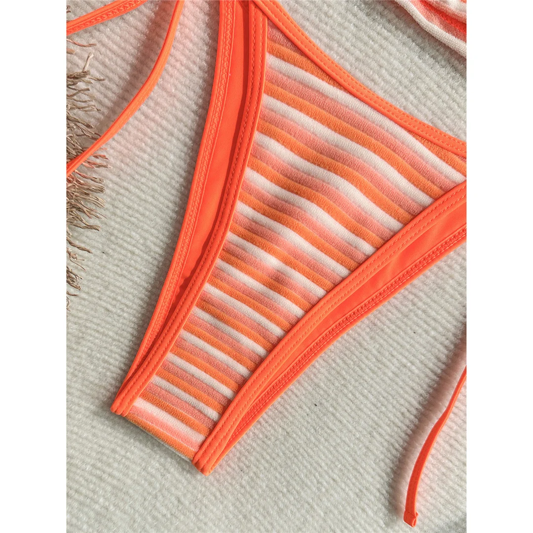 Gestreifter Tankini mit V-Ausschnitt, Damen-Bikini, zweiteiliger Badeanzug, gepolsterter Badeanzug, Badebekleidung, V8385 – Detail 6