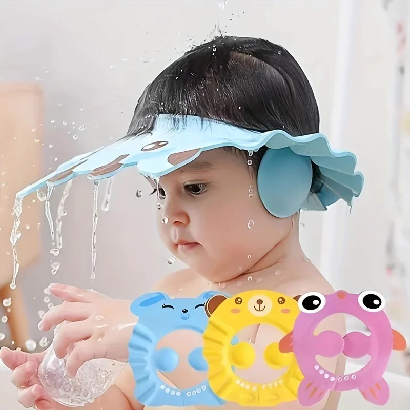 Gorros de ducha ajustables para niños, gorro de champú para lavar el cabello, protector de baño impermeable, protección para los ojos y los oídos,