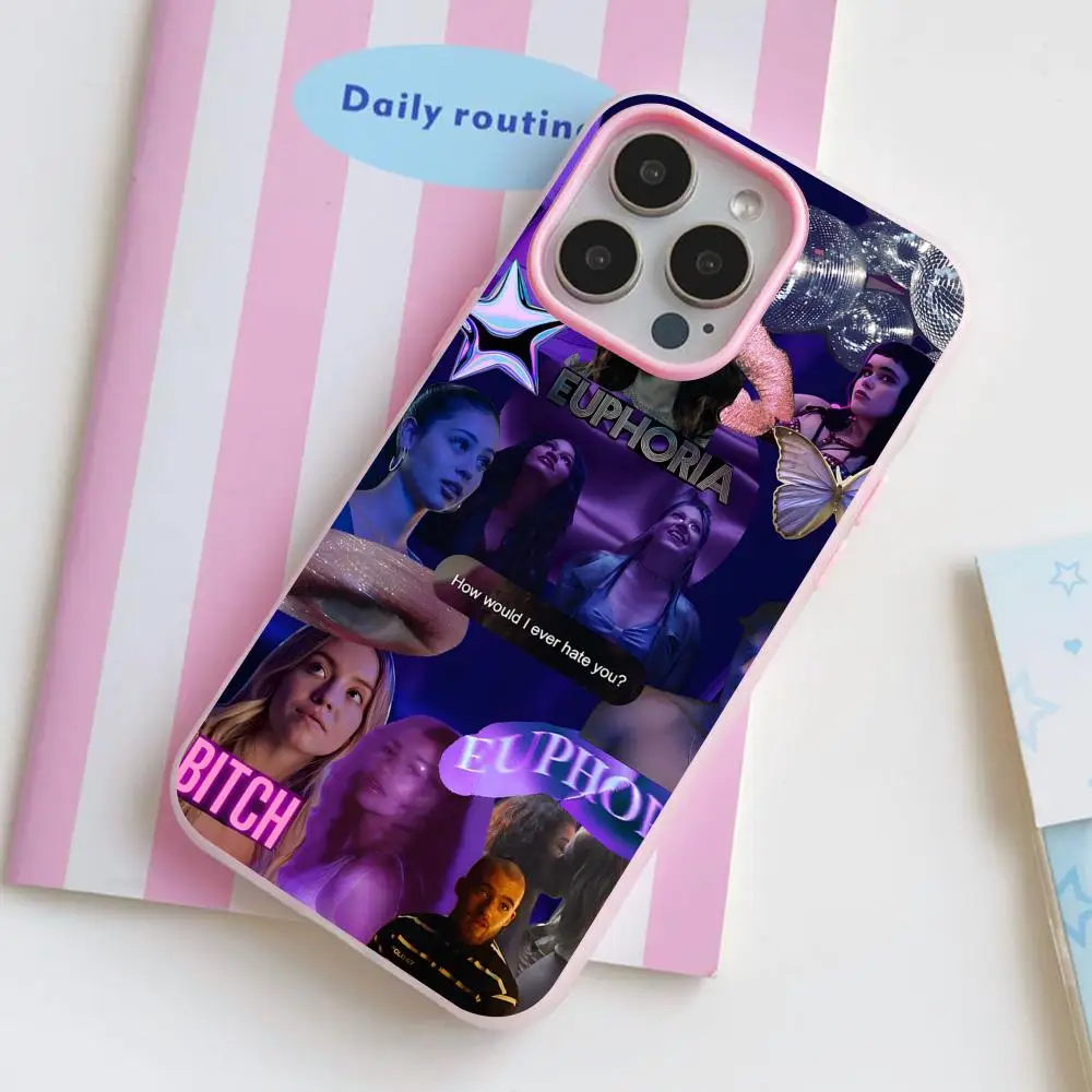 Coque de téléphone Fashion Euphoria pour iPhone 17 16 15 14 13 12 11 Air Pro Max Plus, double couche en gelée rose