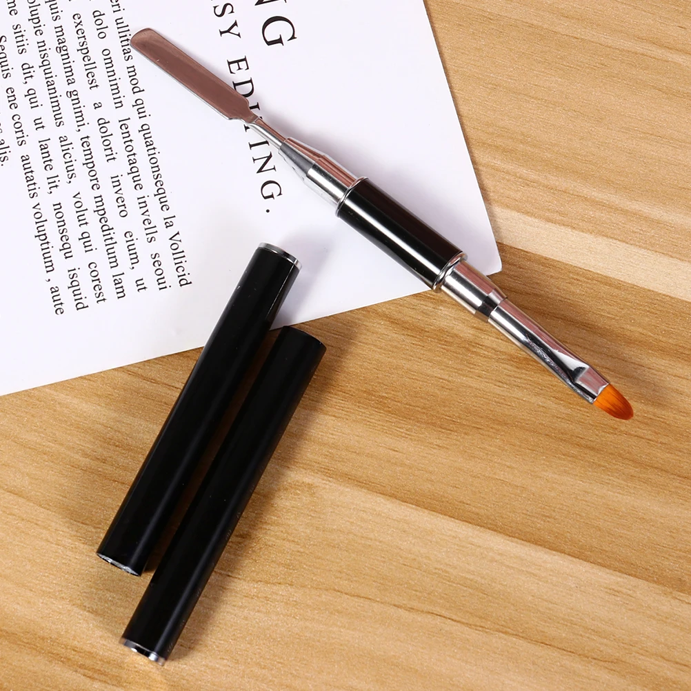 

2pcs Dual-Ended Gel Brush Tool Premium Extension Brush For Manicure Nail Art Pen Flat Tip Bristle Cap Portable Nail