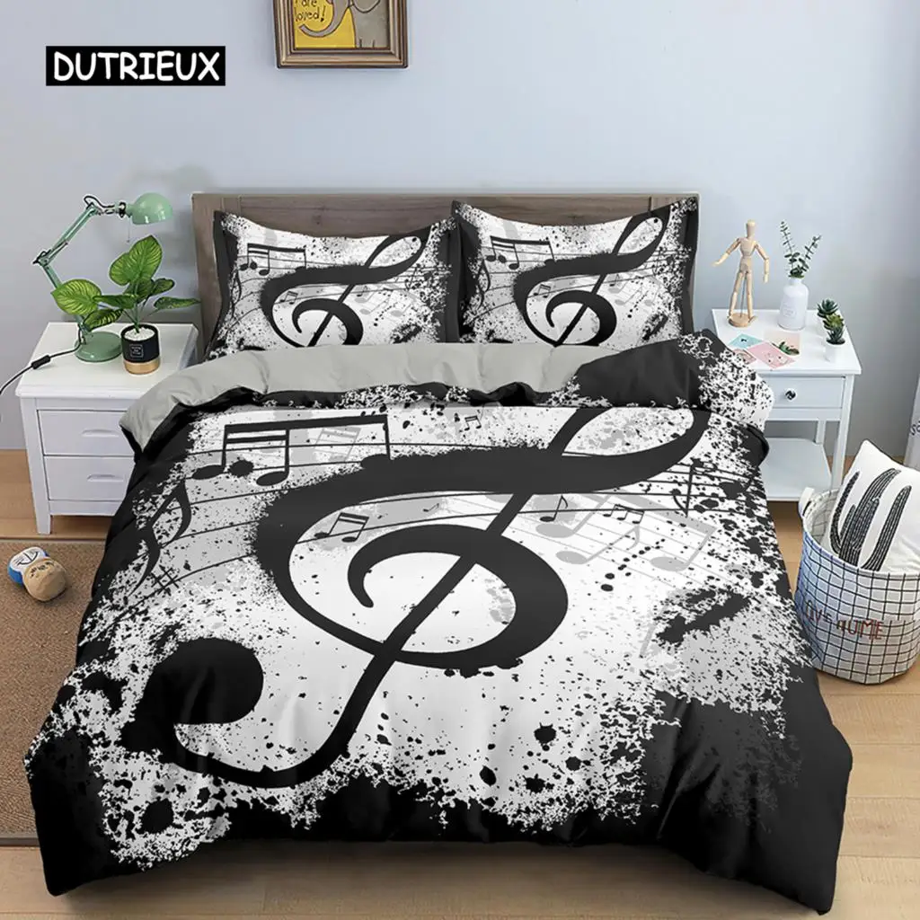 

Music Notes Bedding Set Duvet Cover Set Piano Keys Keyboard Bed Set Classic Music Melody Comforter Cover for Kids Boys Girls