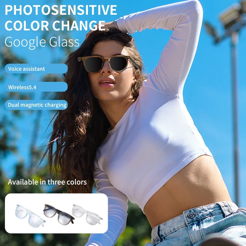 Novos óculos inteligentes gs07 proteção uv lentes de mudança de cor chamadas sem fio fones de ouvido bluetooth 5.4 assistente de voz óculos de sol 2025