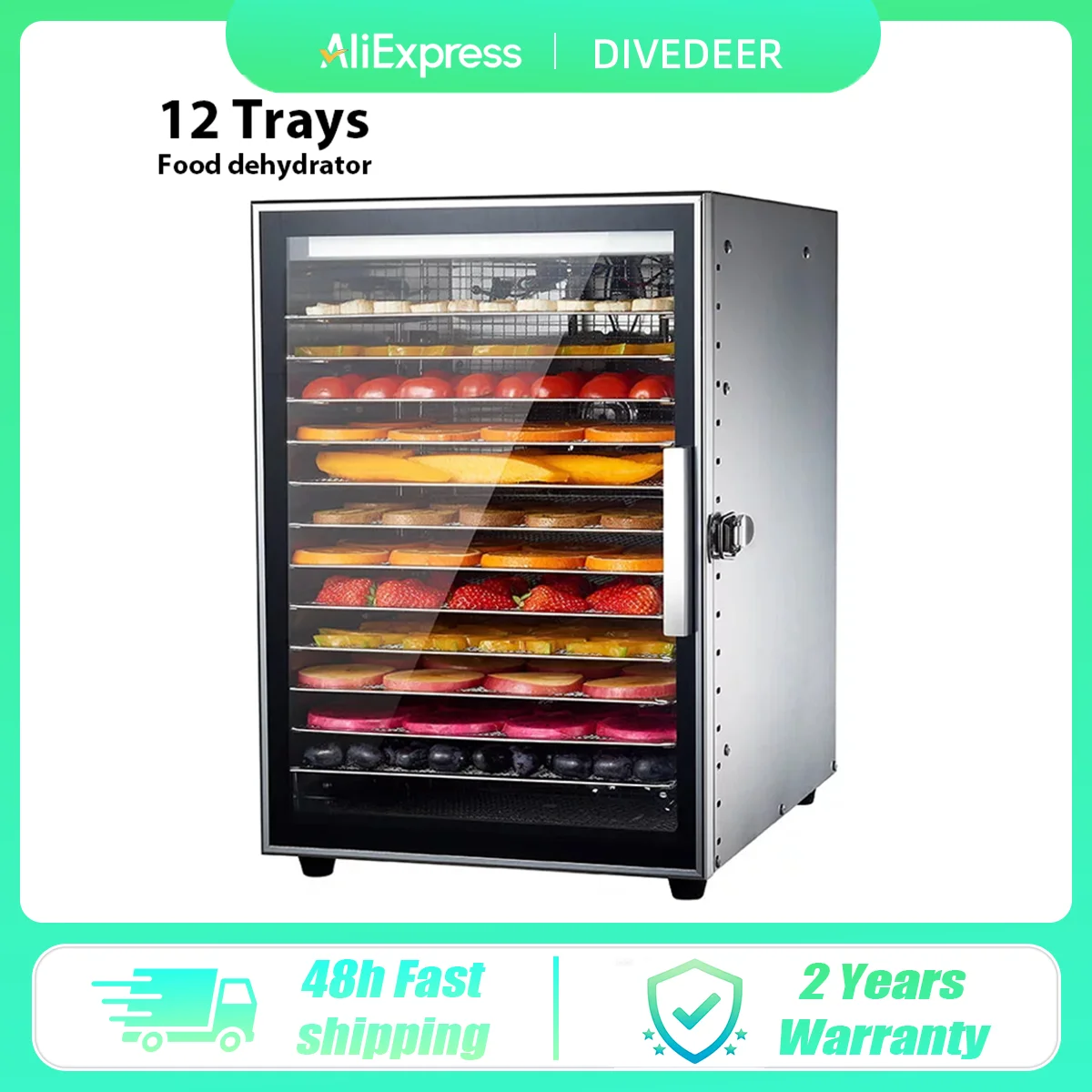 DIVEDEER 220V Fruit Dehydrator Food Dehydrator Fruit Dryer Commercial Stainless Steel Food Dryer Drying Vegetables Pet Snacks