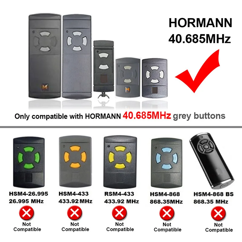 Compatible With HORMANN HSM4 HSE2 HS4 Remote Control Low Frequency 40.685MHz Fixed Code Clone Garage Door Control HORMANN 40685