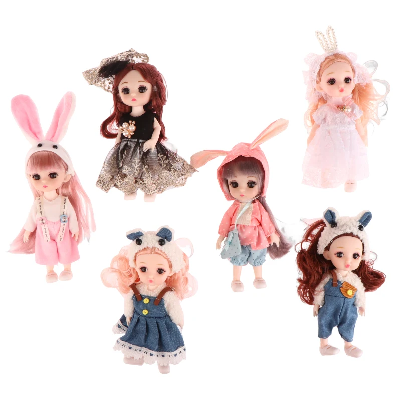 16cm Mini Princess Doll Movable Joint Doll 3D Big Eyes Beautiful DIY Doll With Clothes Dress Up 1/6 Fashion Lolita Doll For Girl