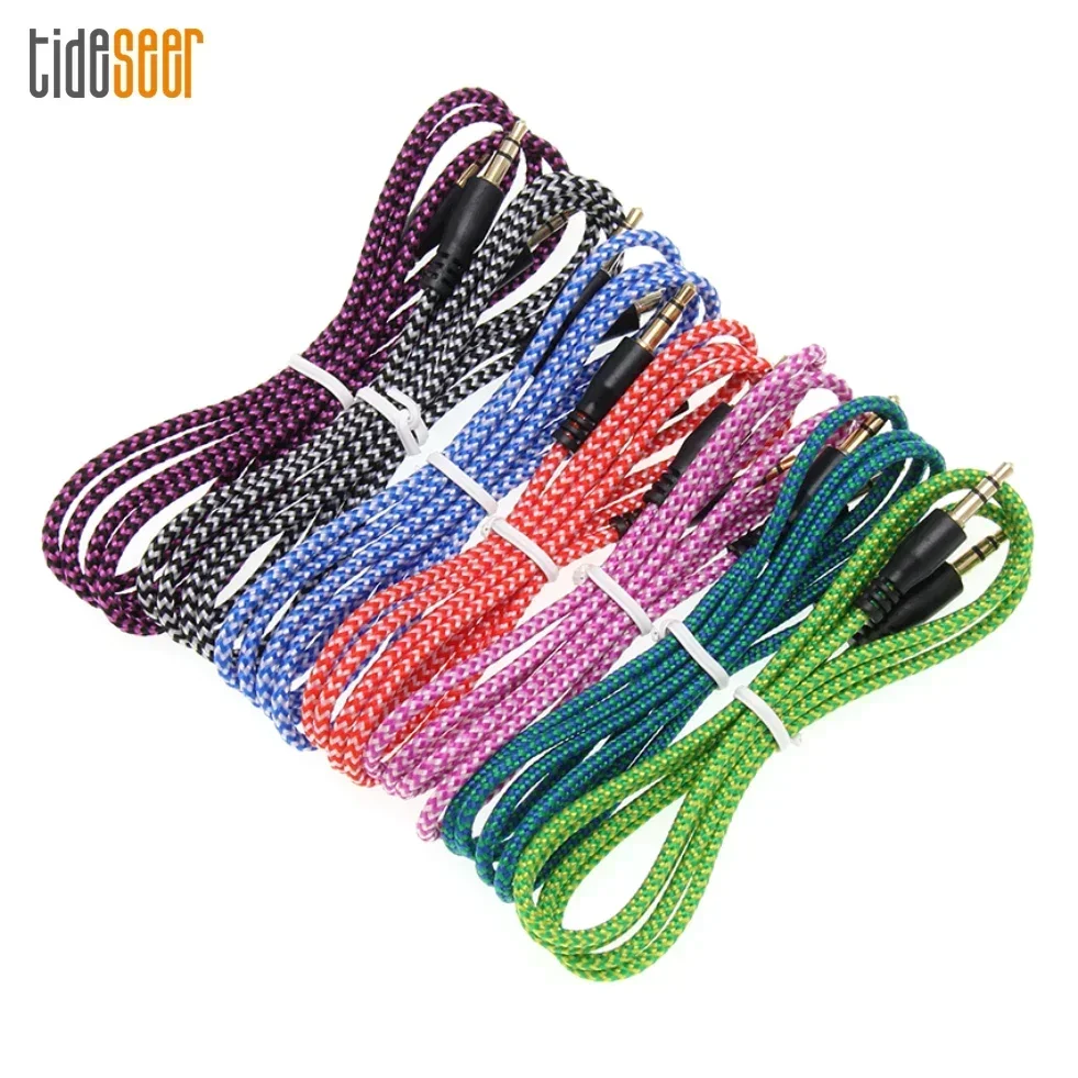 100pcs Nylon 1m Aux 3.5mm Male to Male Jack Audio Cable Car Auxiliary Cord Line For Phone Headphone Computer MP3 Speaker Wire