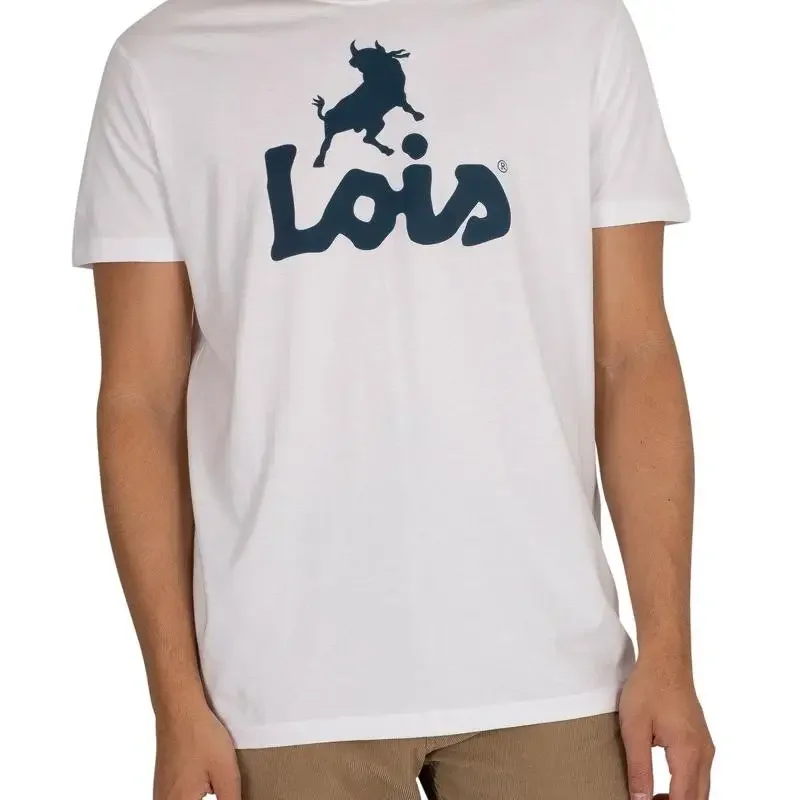 تي شيرت Lois Jeans للرجال بشعار كلاسيكي باللون الأبيض