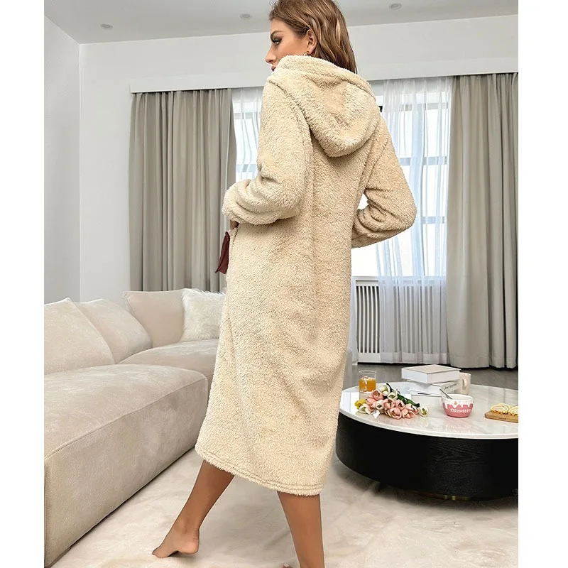 النمط الأوروبي الأمريكي المرجان الصوف المرأة منامة مريحة الحرارية البشاكير الخريف الشتاء تنوعا فضفاض المتسكعون في الهواء الطلق XL #3