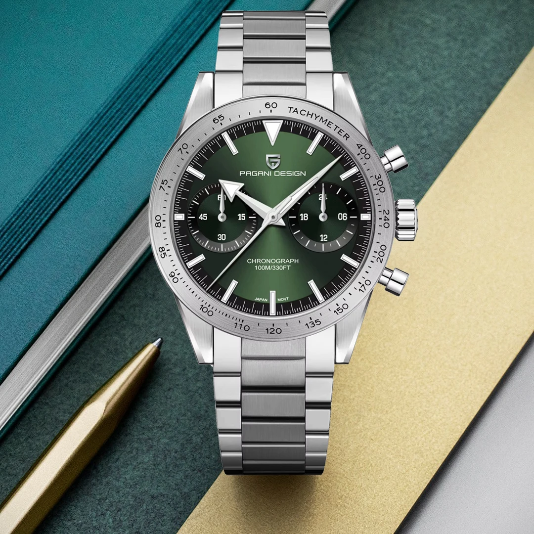 

PAGANI DESIGN новые мужские часы Green Moon, роскошные кварцевые часы для мужчин, спортивные AR, сапфировое стекло, 2026, светящийся ретро-хронограф