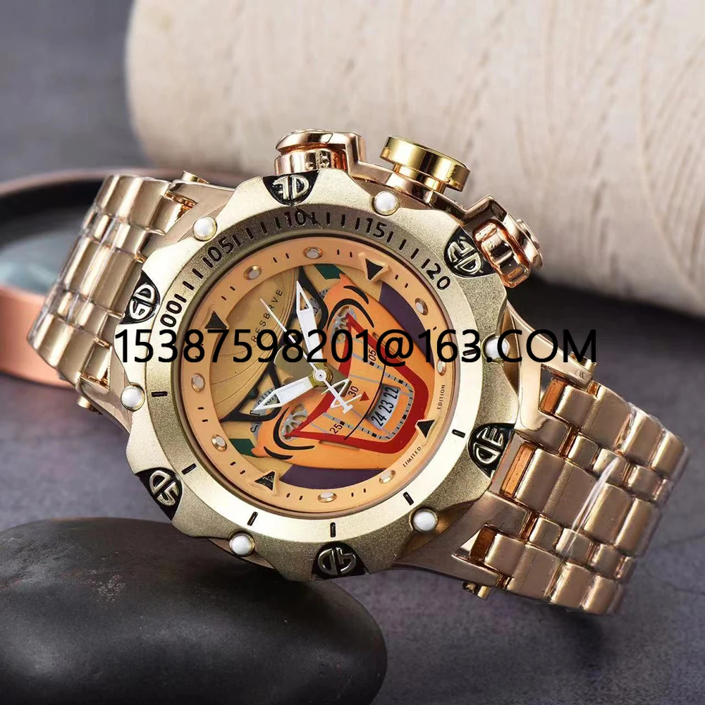 Fashionable and personalized magician men's quartz watch with large dial, multifunctional alloy strap, waterproof for daily use