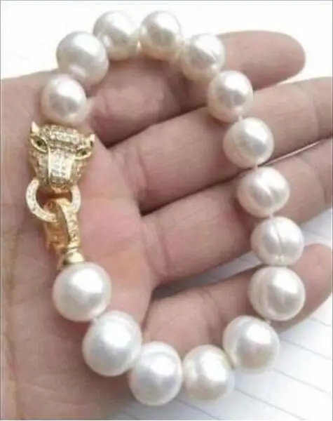 

natural new leopard head 10-11MM SOUTH SEA white PEARL bracelet jewerly