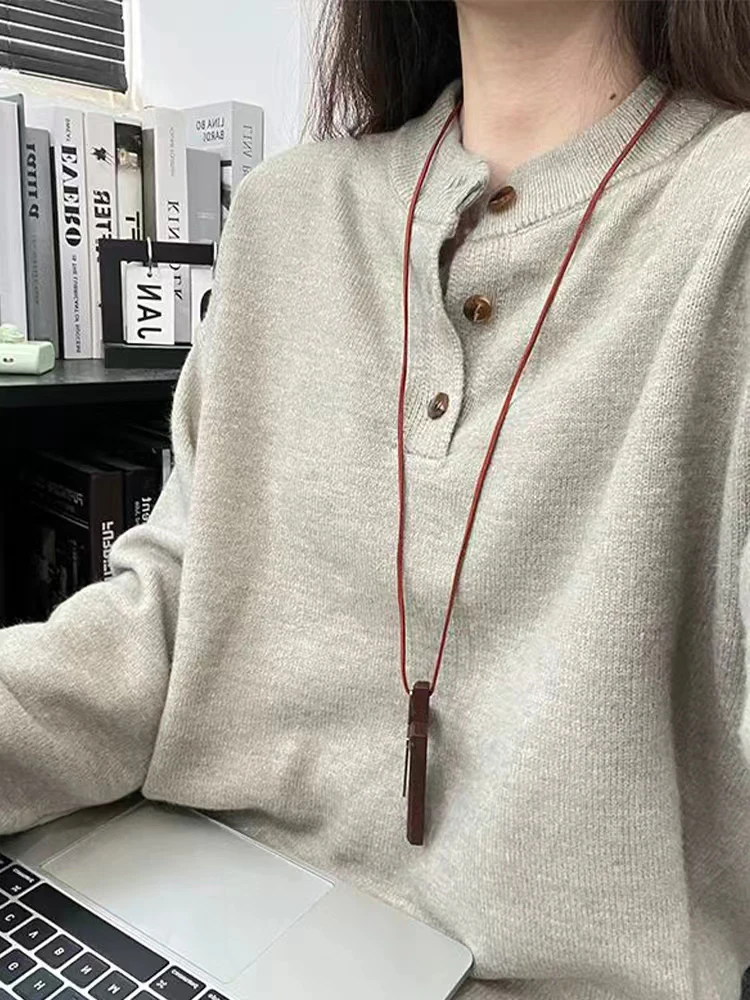 

American Retro Cleanfit Henry Collar Men's Sweater Autumn Heavy Lazy Sle Knitted irt Inner Wear Outerwear Casual Knitwear