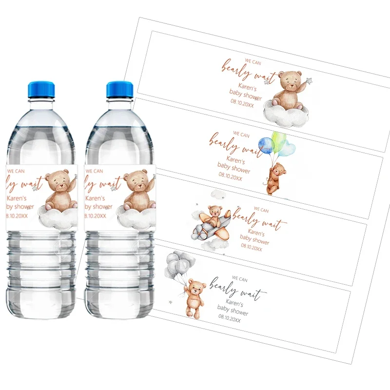 30 sztuk niestandardowe słodki miś butelka wody okłady naklejki etykiety chrzest Baby Shower urodziny spersonalizowane naklejki dekoracyjne materiały eksploatacyjne