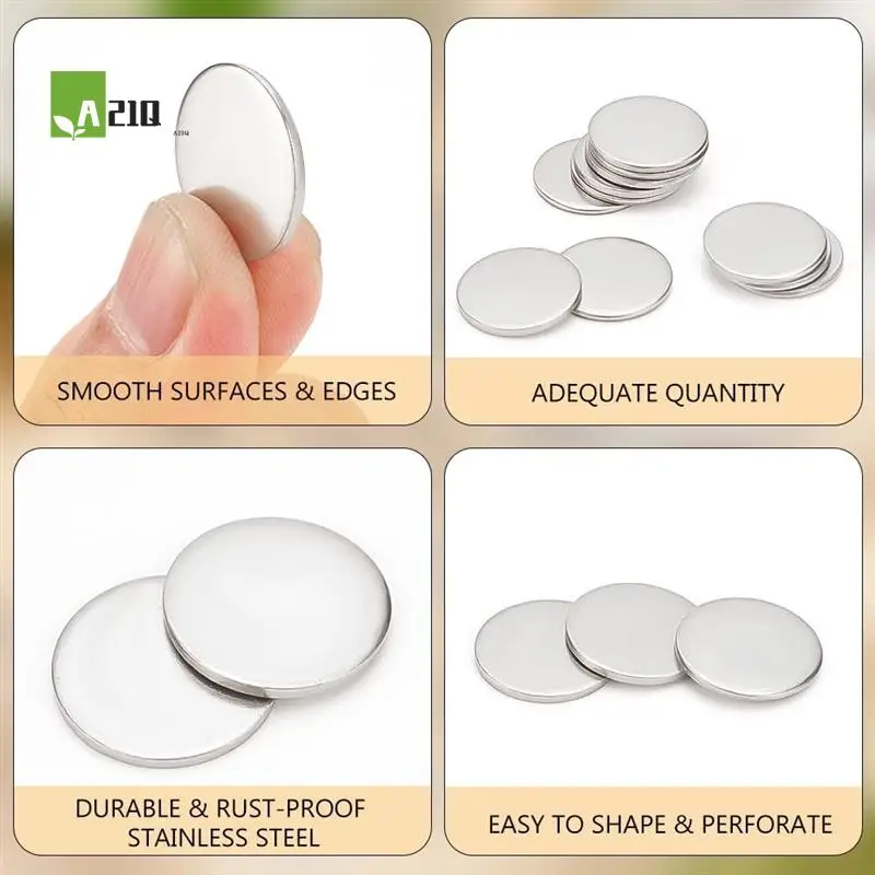 

A21Q -100 PCS Stainless Steel Disc Circular Plate Disc Blank Metal Strike Flat Round Plate For Crafts Metal Stamping