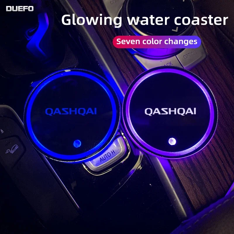 

NEW Car Luminous Water Cup Coaster 7 Colorful Car Led Atmosphere Light For Nissan Qashqai Car accessories Cupmat Ambience lights