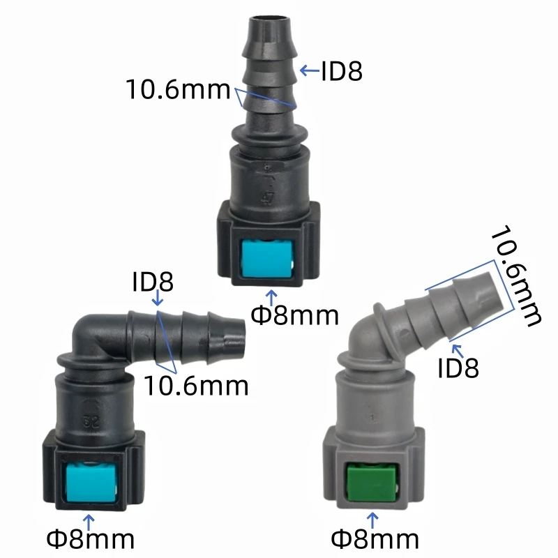 Image of D8mm ID8 Auto Kraftstoff linie schnell stecker kunststoff buchse 90 45 grad doppel lock joint 2 stücke viel