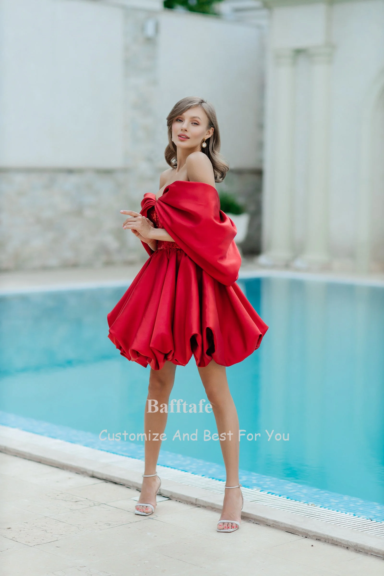 Customized Red Satin Homecoming Party Gowns Cap Sleeves Sequine Top Above Knee Mini Formal Occasion Prom Dress For Cocktail