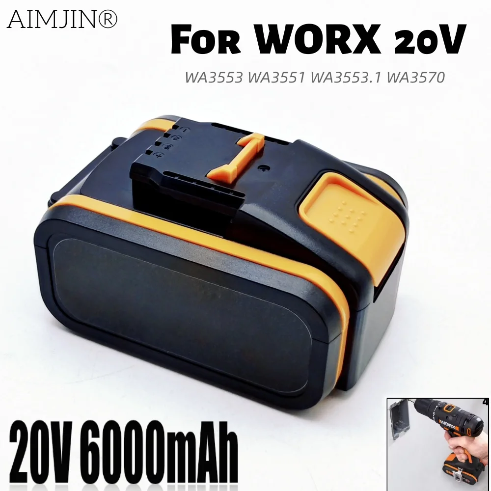 

Аккумулятор 20 В/6,0 Ач для Worx WA3553, аккумулятор, запасные аккумуляторы для беспроводных электроинструментов WA3572 WA3553 WX390 WA3551 WX176 WX178, аккумулятор
