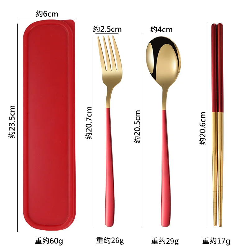 3pcs 3set Tableware Set Stainless Steel Chopsticks Fork Spoon Set Travel Flatware Lunch Tableware Kitchen Accessories With Box view 6
