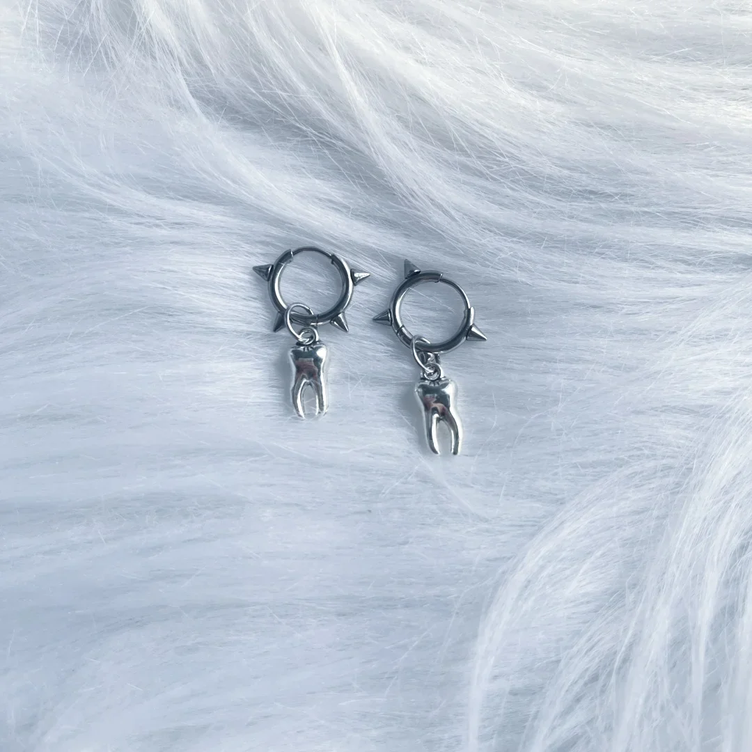 Punk Rivet Teeth Stud Earrings for Women Gothic Cool Hoop Earrings Korean Fashion Charm Trendy Jewelry Grunge Rock Accessories image 6