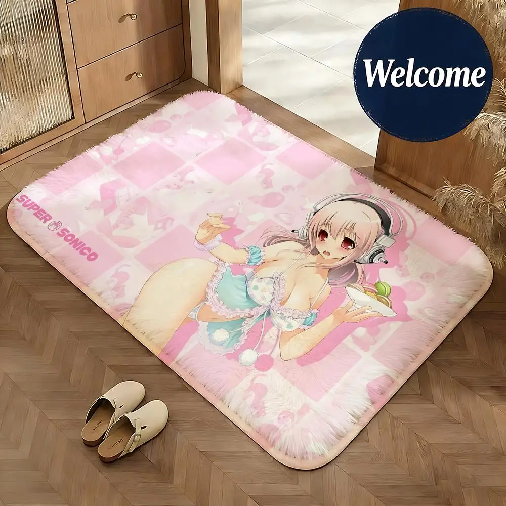 Weiche Flanell-Bodenmatte mit Charakter-Motiv Super Sonico Manga, rutschfeste, saugfähige Fußmatte für Badezimmer, Schlafzimmer, Heimdekoration, Teppich – Detail 12