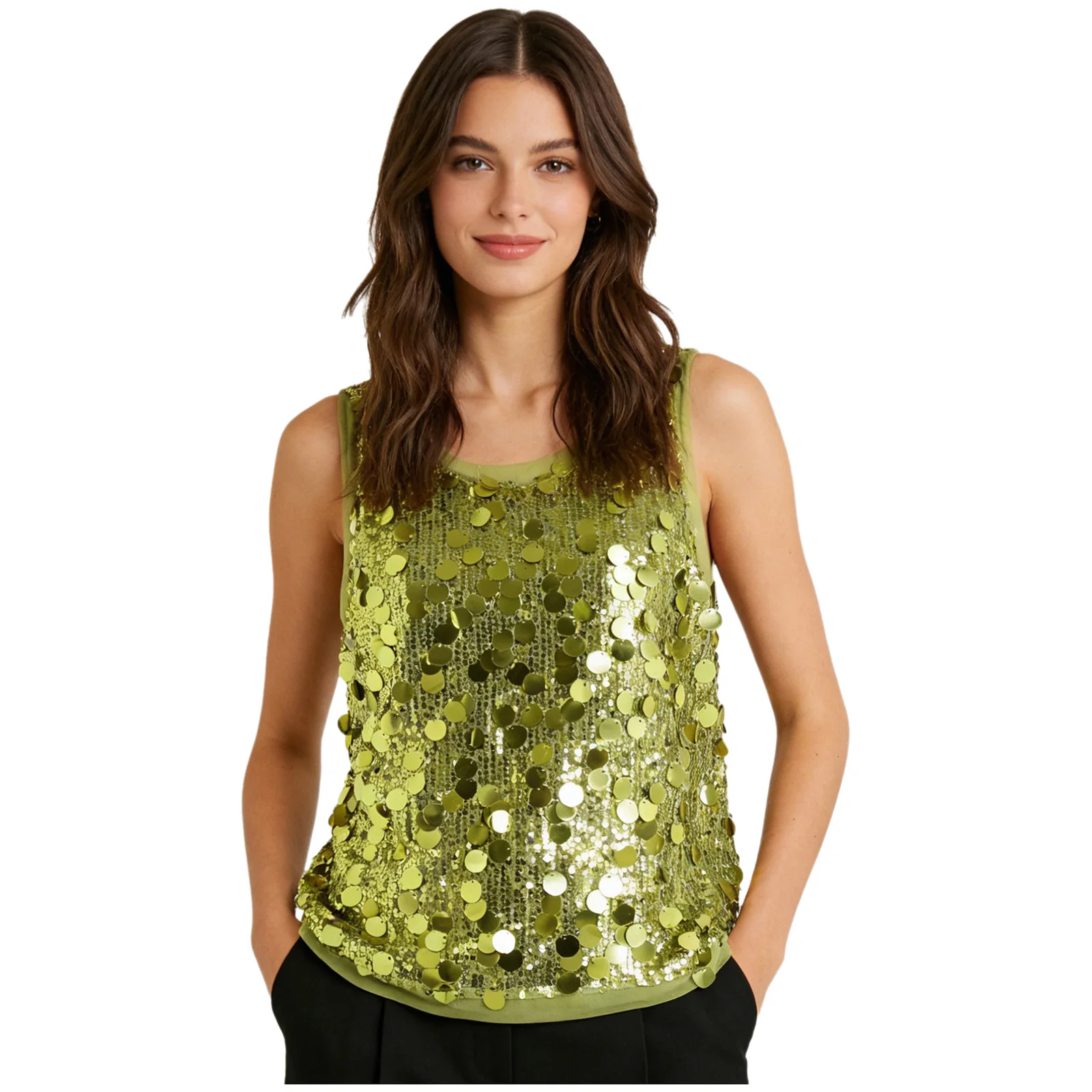 Womens 70s Disco Shiny Top Fashion Streetwear Sequin Tank Top Festival Costume Clubwear Sleeveless Vest Rave Jazz Party Outfit