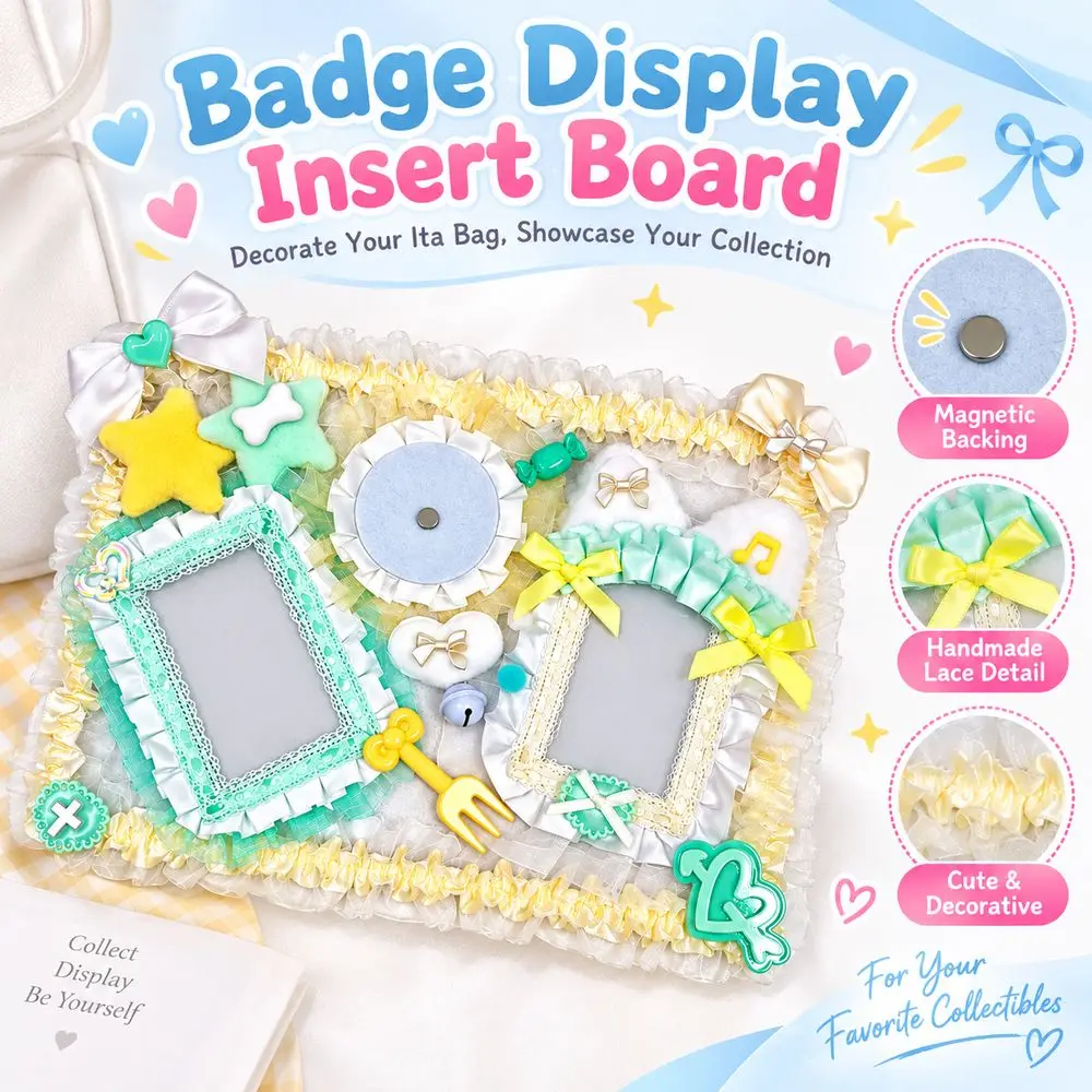 Handmade Lace Ita Bag Badge Holder Decorative Magnetic Backing Badge Display Board Bow Ribbon Lightweight Badge Display Insert