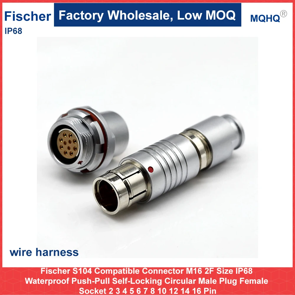 Fischer S104 Compatible Connector M16 2F Size IP68 Waterproof Push-Pull Self-Locking Circular Male Plug Female Socket 2 3 4 5 6