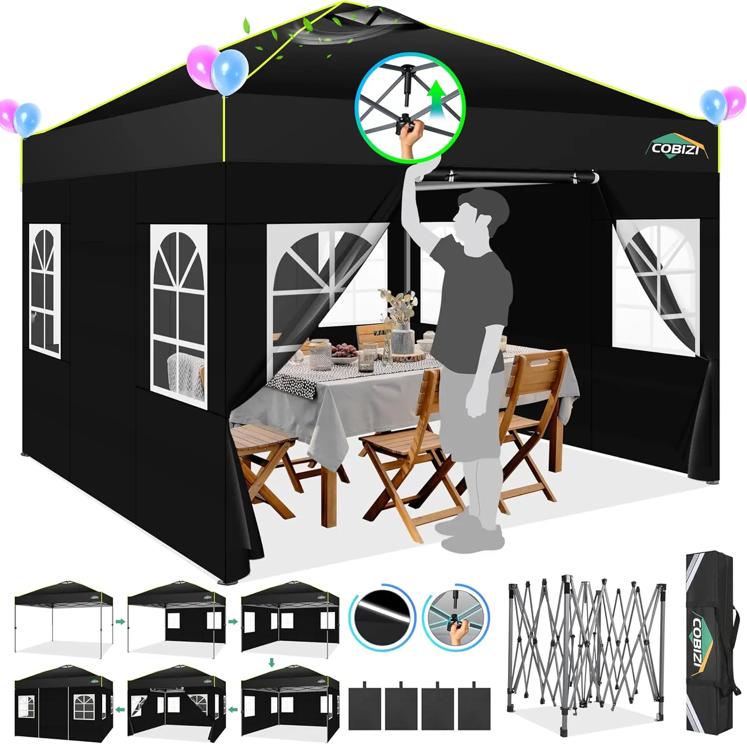 

10x10 Pop Up Canopy Tent with Sidewalls, Easy Setup for Outdoor Parties, Waterproof UV 50+ Gazebo with Air Vent and Sandbags