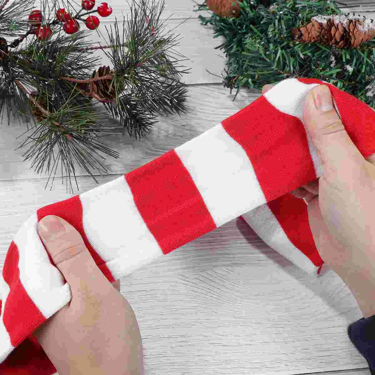 BESTOYARD Christmas Red White Stockings Thigh High Striped Over Knee Socks for Women Girls (Average Size)