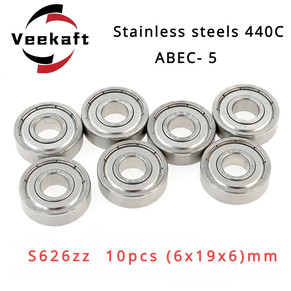 

Veekaft Stainless Steel 440c Miniature Bearings S626zz 10pcs 6mmx19mmx6mm Miniature Deep Groove Ball Bearings