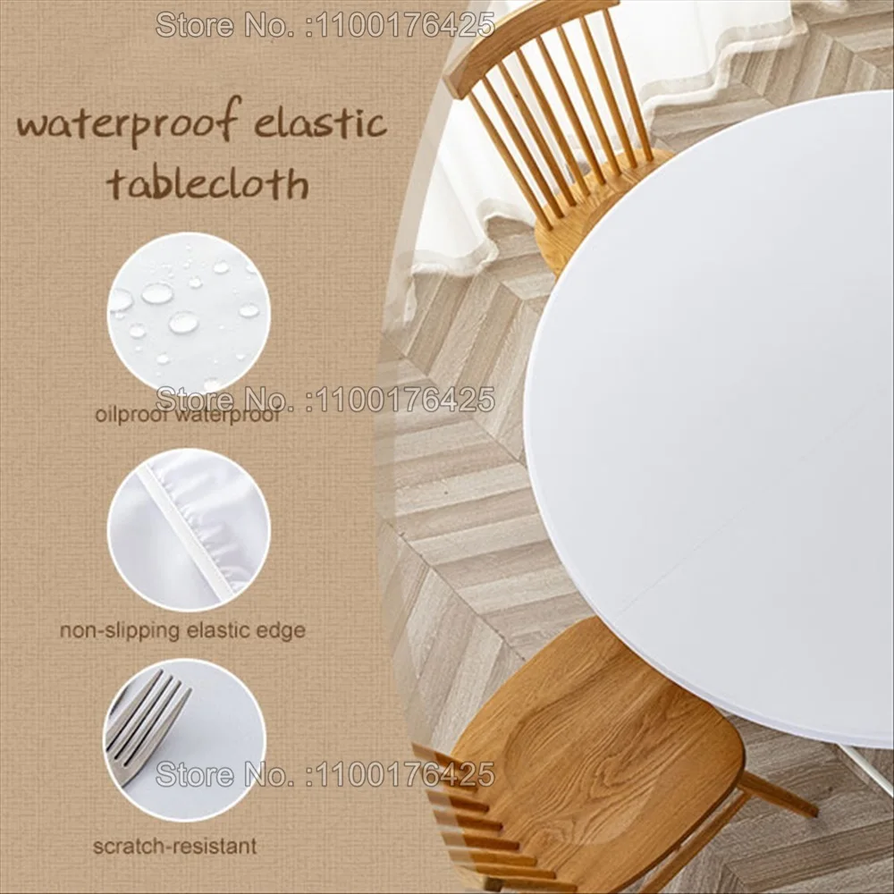New Flower Round Tablecloth Waterproof Elastic Edged Round Fitted Table Cover for Indoor Outdoor Dinning Desk Decor