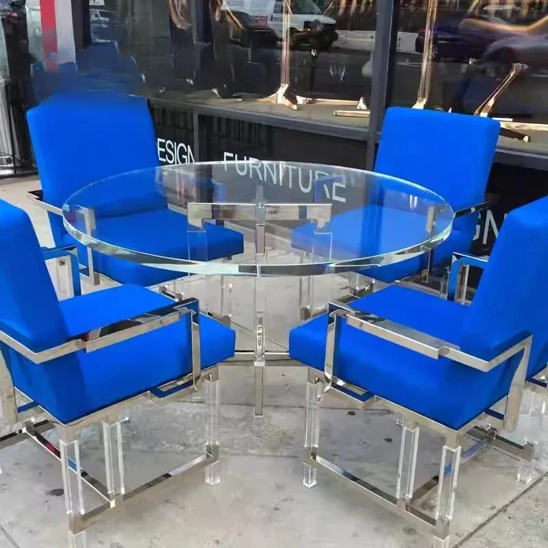 Transparent acrylic dining table Modern simple round dining table Household small apartment stainless steel base Dining table