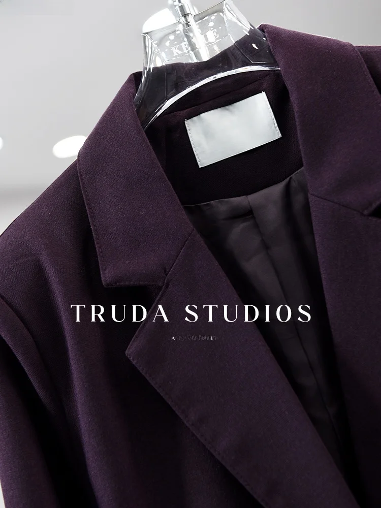 

Ele Briti Sle Vintage Coat with Waist-Cinching Belts Turn-down Collar Oversized Ladylike Outerwear for Commuting