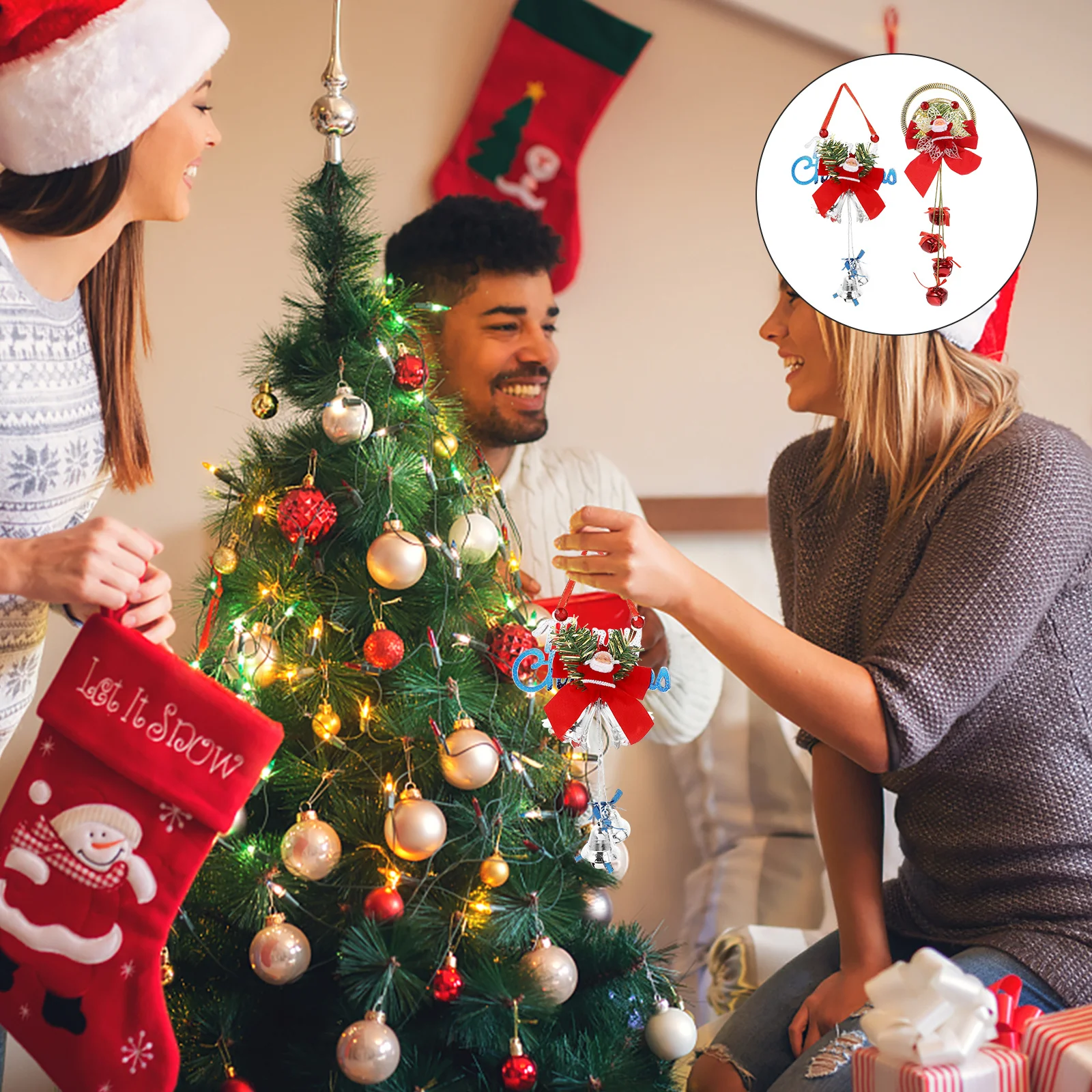 

2Pcs Santa Claus Bell Pendant Christmas Tree Hanging Ornament Colorful Xmas Party Home Decor Tree Bells Santa Bells Pendant