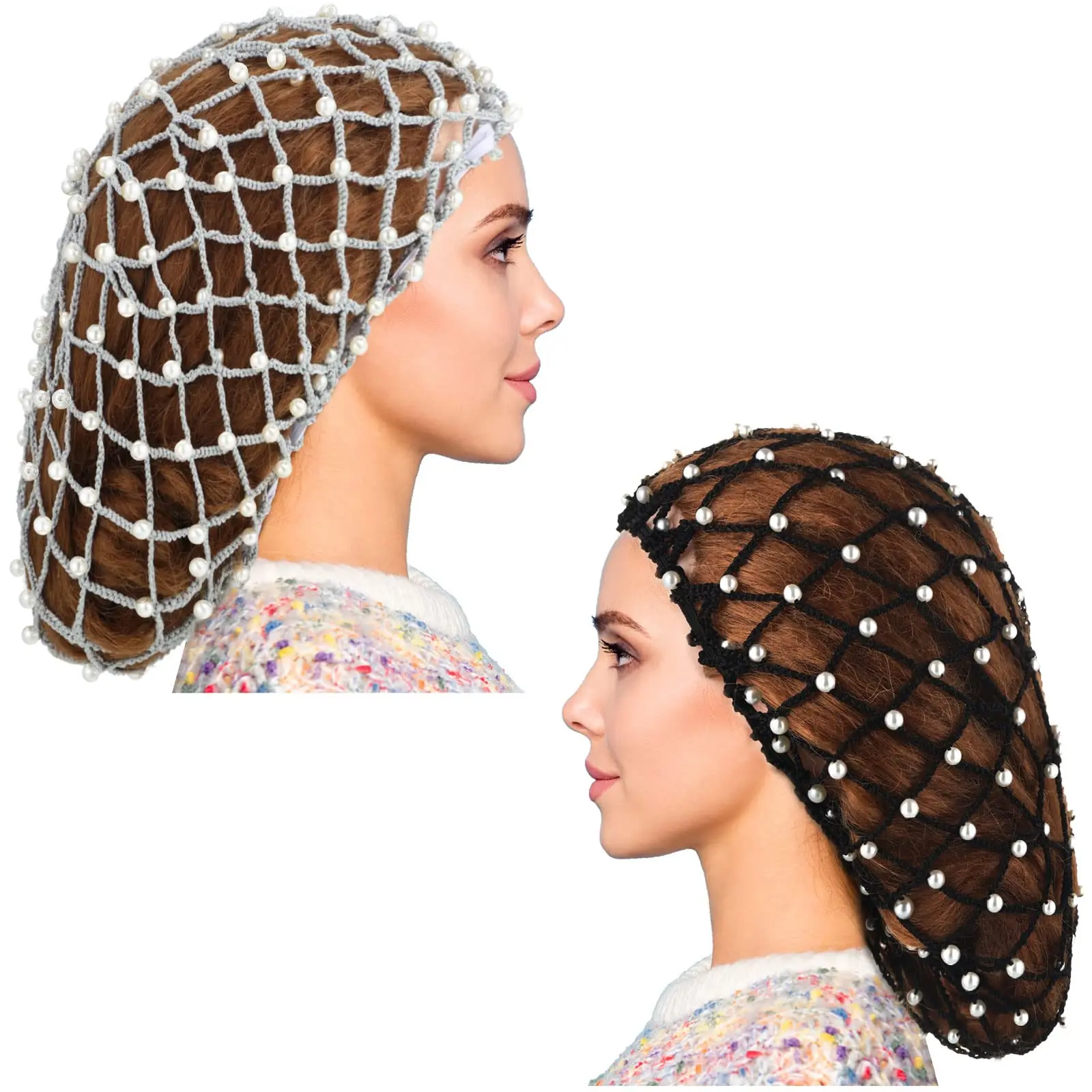 

1 Pcs Turban Hijab Caps Snoods for Women Hair Net Pearl Crochet Mesh Hairnet Mesh Rayon Knit Hair Wrap Cover for Sleeping