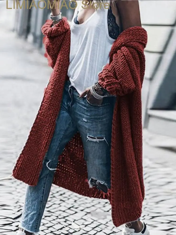 2023 New Fashion Women Sweaters Autumn/Winter Solid Polo Collar Knitted Cardigan Coat Sweater Long Cardigan Women Clothing Tops