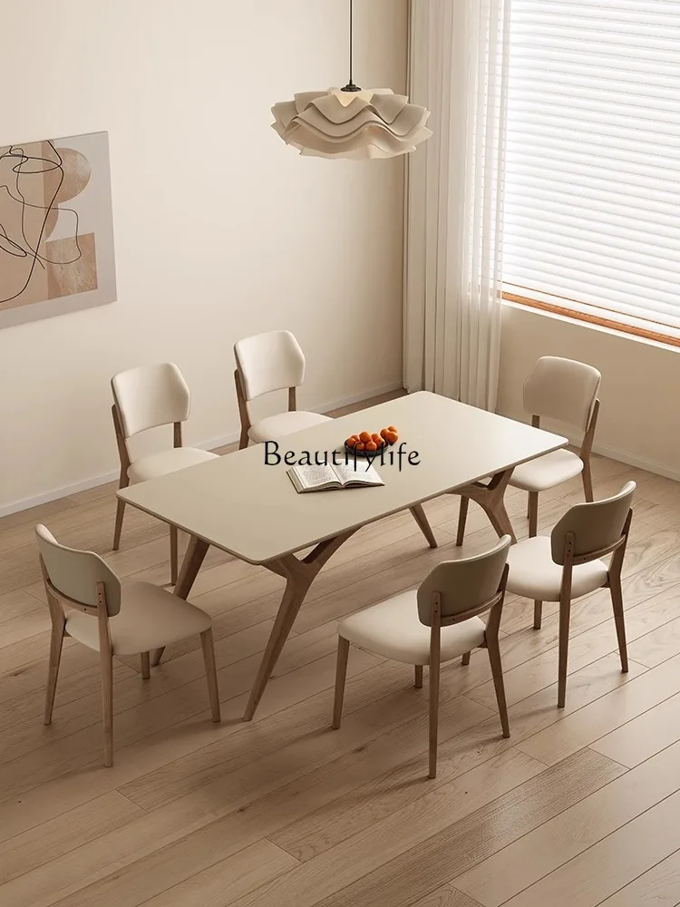 Household Stone Plate Dining Table Small Apartment Modern Simple and Light Luxury Walnut Color