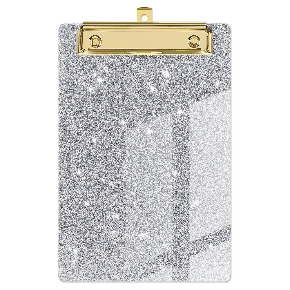 A6 Size Thick Acrylic Clipboards Glitter Hanging Clipboard Flat Gold Metal Clip Non Slip Clipboard Office Writing Clip Board